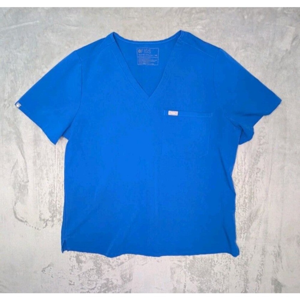 FIGS Technical Scrub Top Womens XXL Blue V Neck Pockets Nurse Medic Tech Doctor